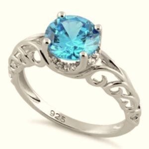 Swirl Design Aqua and Clear CZ Ring